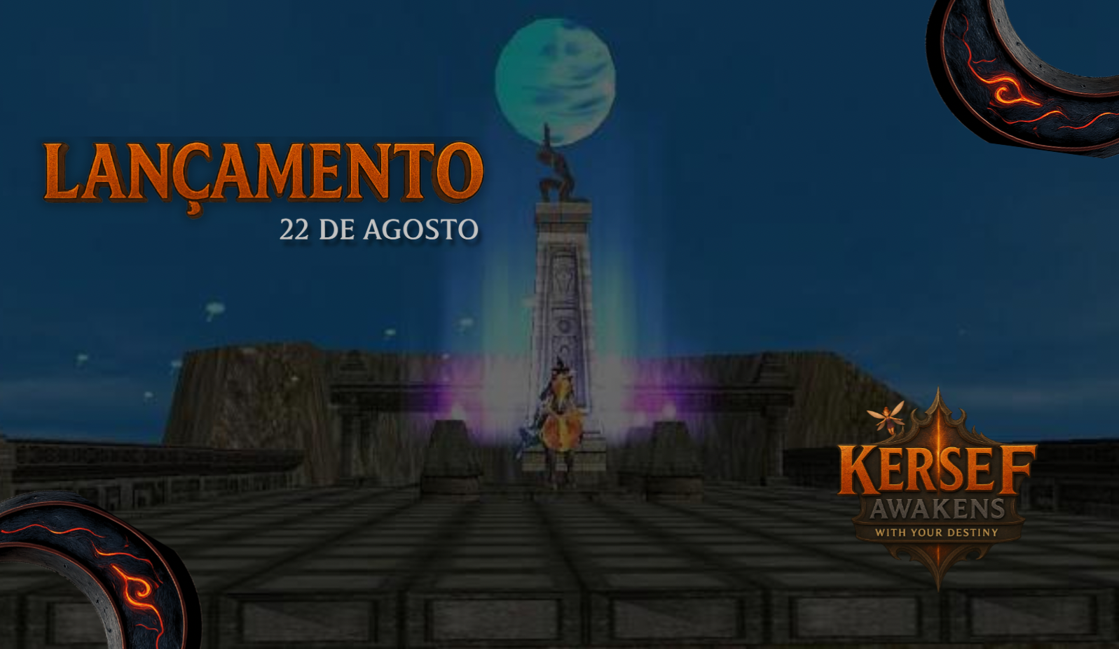 Conceito artístico mostrando uma cidade medieval fantástica que evolui ao longo do tempo no jogo With Your Destiny